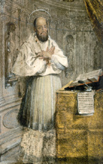 Das wohl älteste Gemälde des hl. Franz von Sales aus dem Jahr 1605 - der Heiligenschein wurde später hinzugefügt.